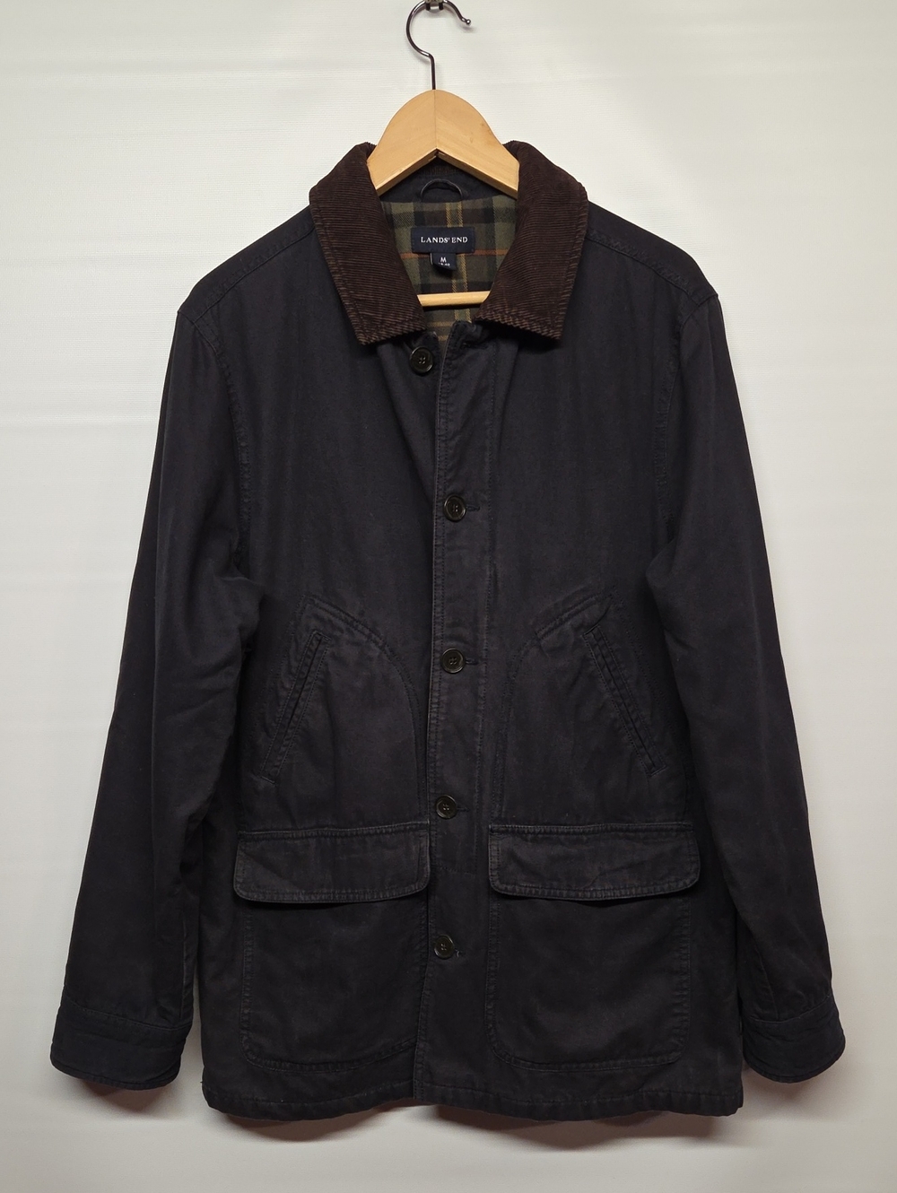 Lands' End Men's Navy Field Barn Jacket with Brown Corduroy Collar Size 38-40